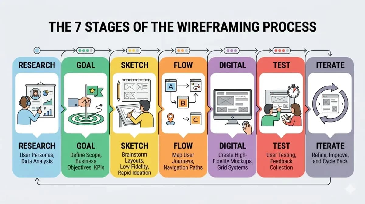 Example of a wireflow showing connected wireframes with annotations